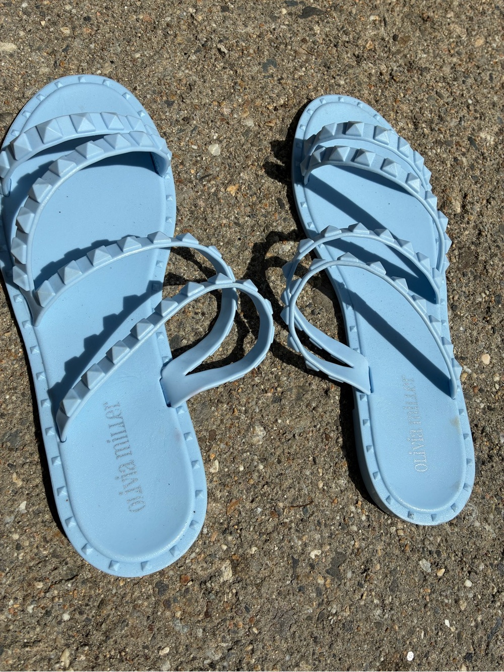 Olivia Miller Light Blue Studded Slide Sandals